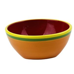 Dansk Caribe Aruba Orange Bowl Soup Cereal 6" Yellow Green Stripe Red‎ Interior